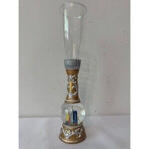 VTG NYC SKYLINE W/TWIN TOWERS SNOWGLOBE CHAMPAGNE FLUTE GLASS rare